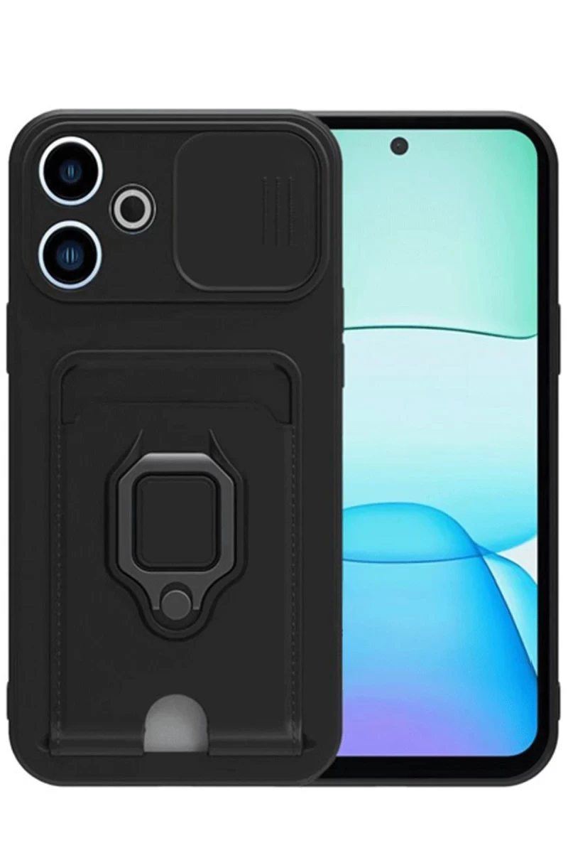 Xiaomi Redmi 13 4G Uyumlu Kılıf Zuma Kartvizitli Yüzüklü Silikon - Siyah
