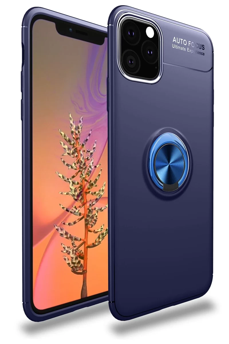 Apple iPhone 11 Pro Uyumlu Kılıf Range Yüzüklü Silikon - Mavi