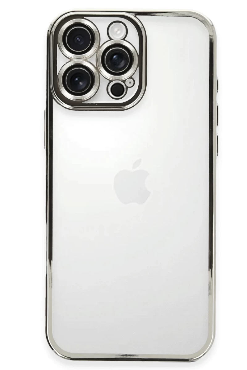 Apple iPhone 16 Pro Max Uyumlu Kılıf Lensli Silikon - Gümüş