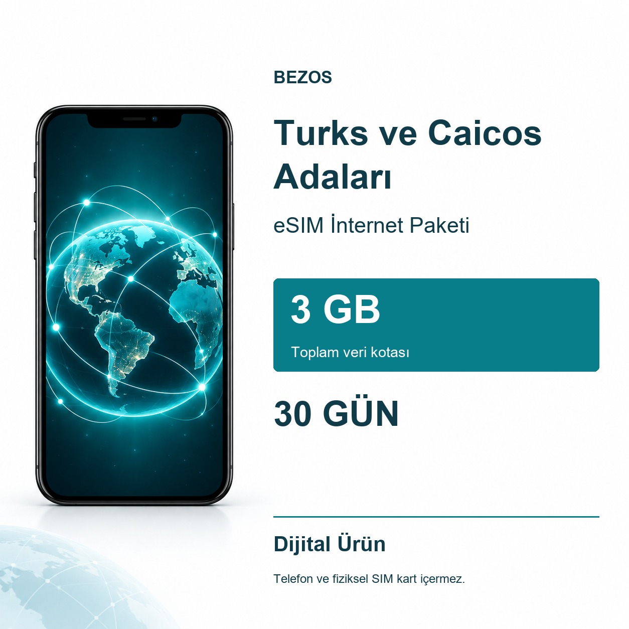 Turks ve Caicos Adaları eSIM İnternet Paketi 3 GB 30 Gün