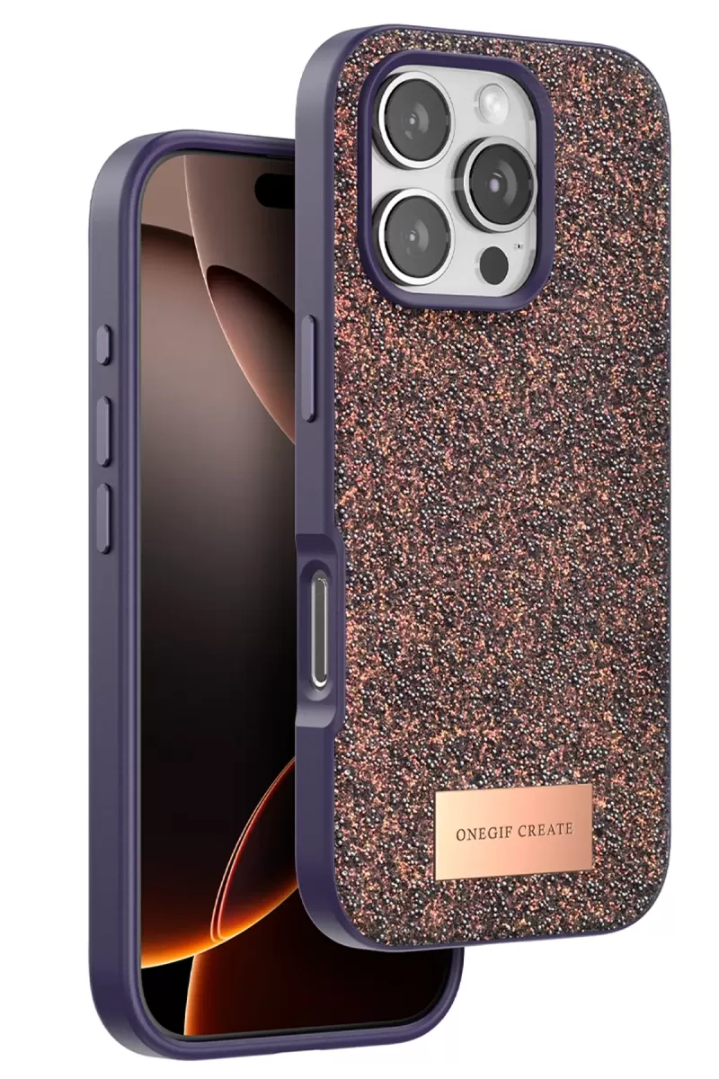 Onegif Apple iPhone 16 Pro Uyumlu Bright Simli Kapak - Derin Mor