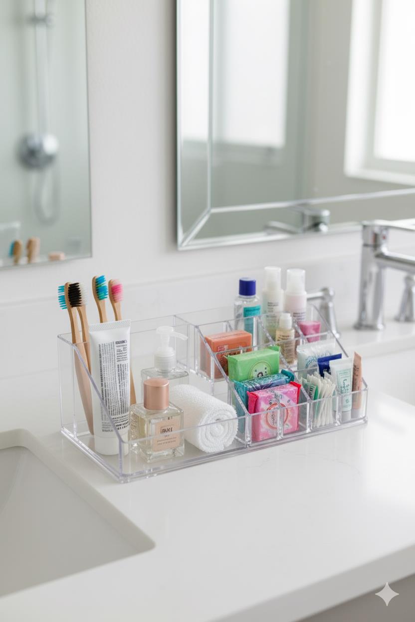 Şeffaf Akrilik Banyo Kozmetik Düzenleyici Organizer 13x22x8 cm