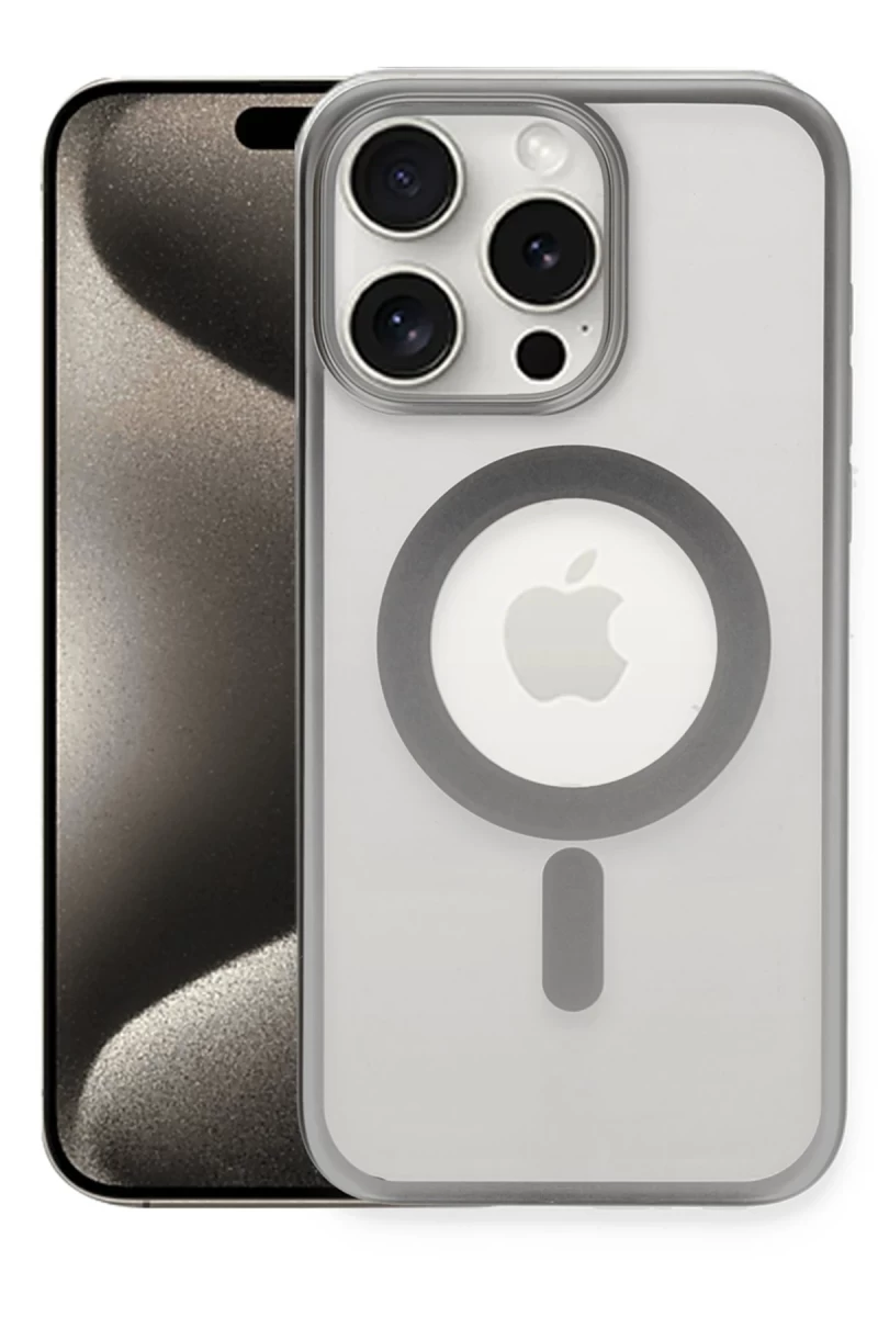 Apple iPhone 15 Pro Uyumlu Kılıf Erozi Magsafe Kapak - Gümüş