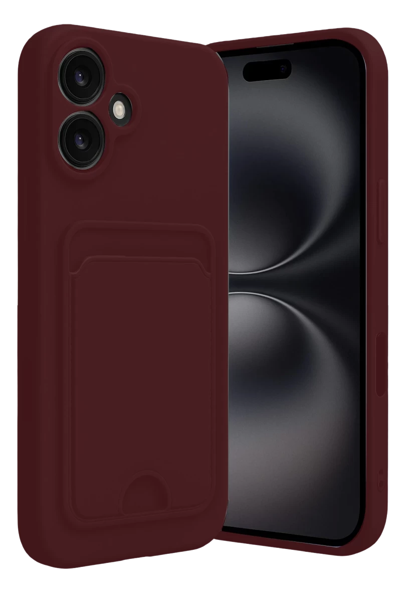 Apple iPhone 16 Uyumlu Kılıf Kelvin Kartvizitli Silikon - Bordo