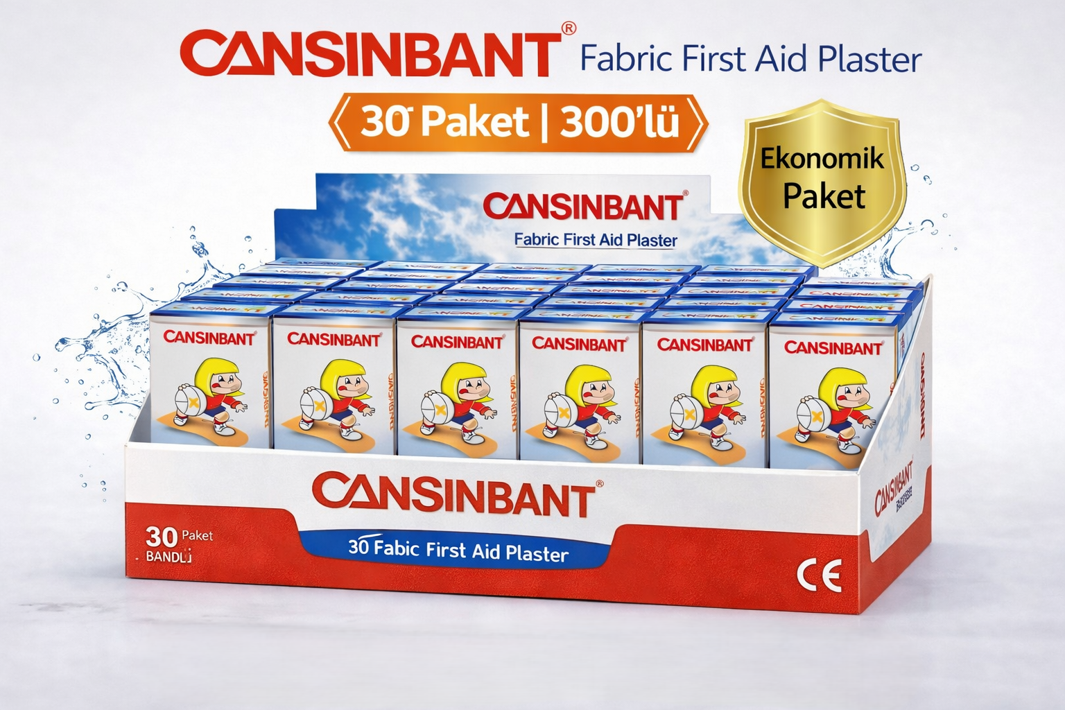 Cansinbant Bez Yarabandı 10 lu 30 Paket 1,9 x 7,2 cm Fabric First Aid Plaster