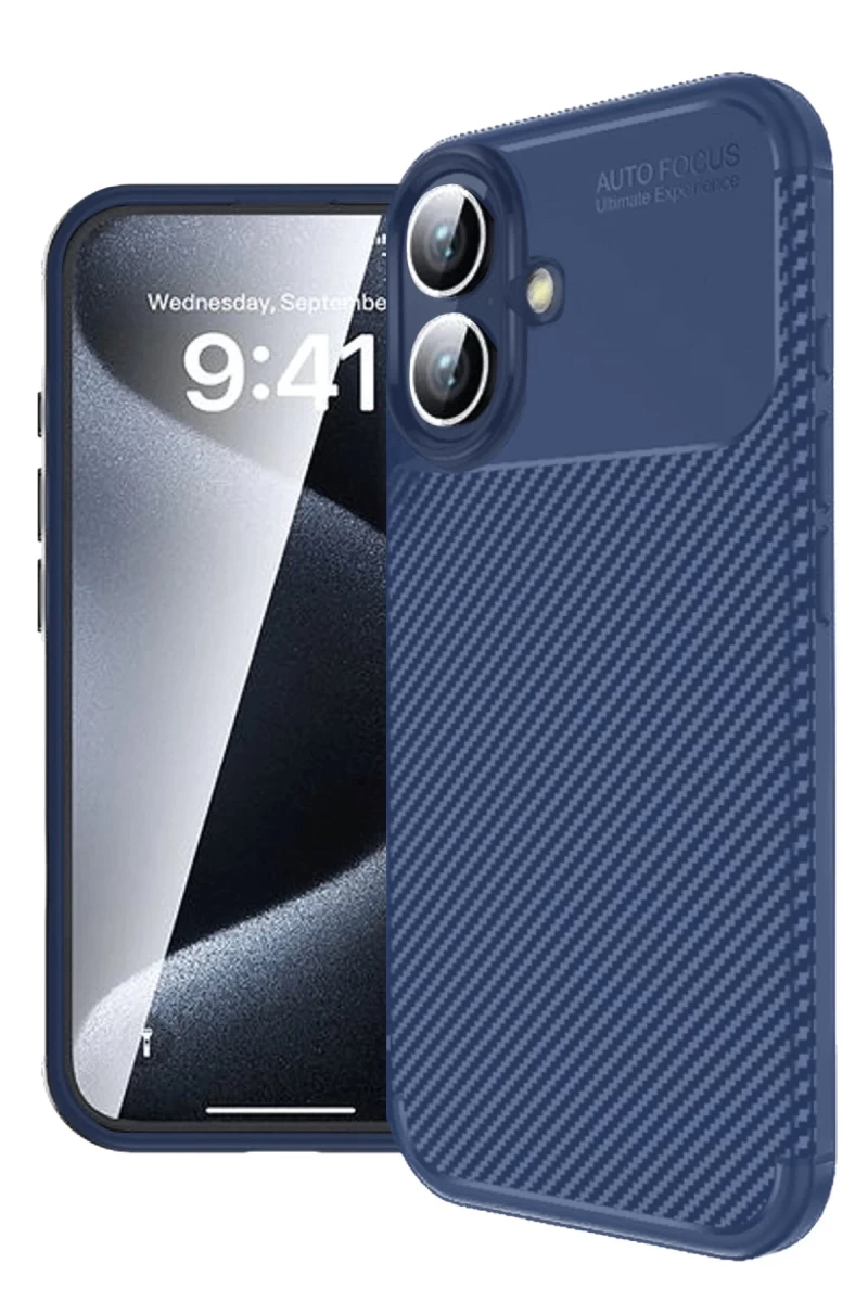 Apple iPhone 16 Uyumlu Kılıf Auto Focus Karbon Kapak - Lacivert