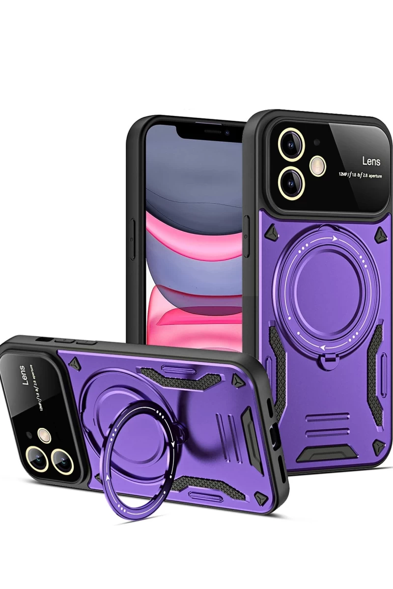 Apple iPhone 11 Uyumlu Kılıf Joy Lens Standlı Kapak - Mor