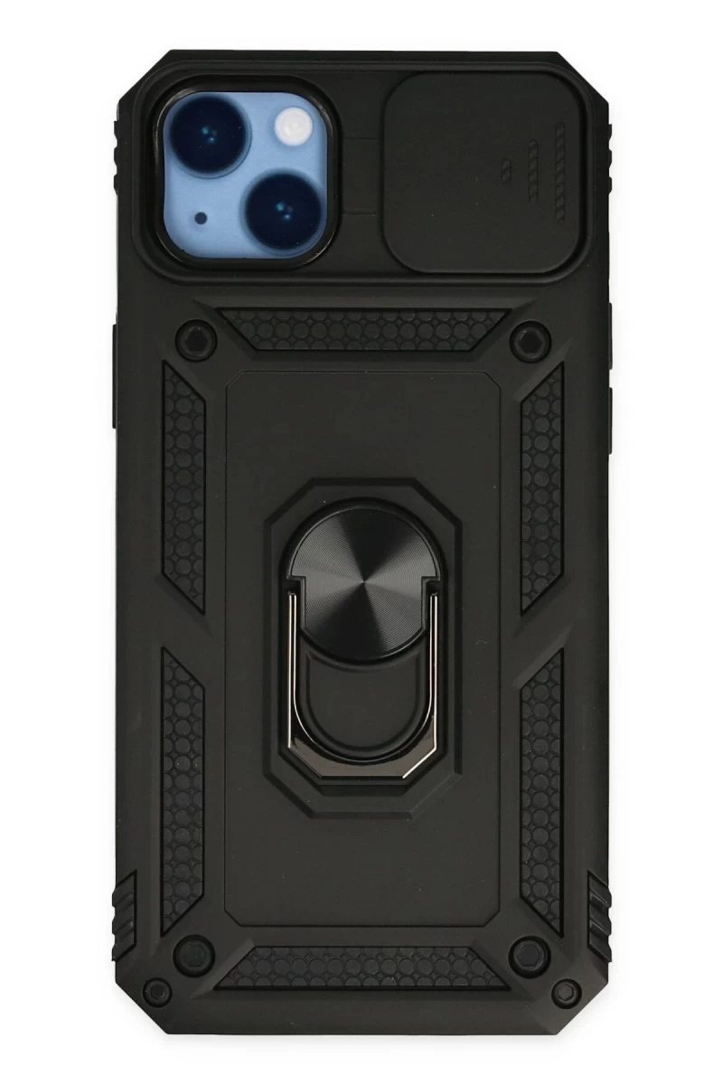Apple iPhone 14 Plus Uyumlu Kılıf Pars Lens Yüzüklü Silikon - Siyah