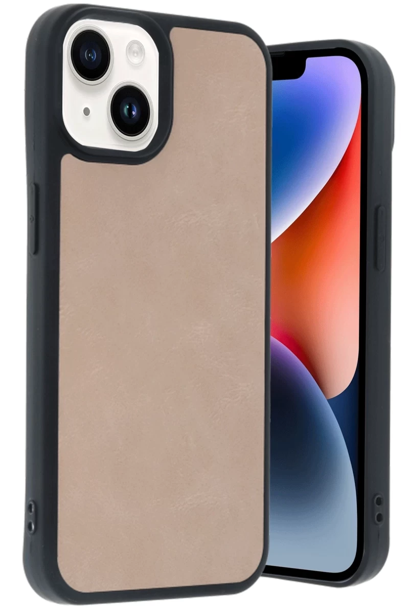 Apple iPhone 14 Uyumlu Kılıf Aras Deri Kapak - Pudra
