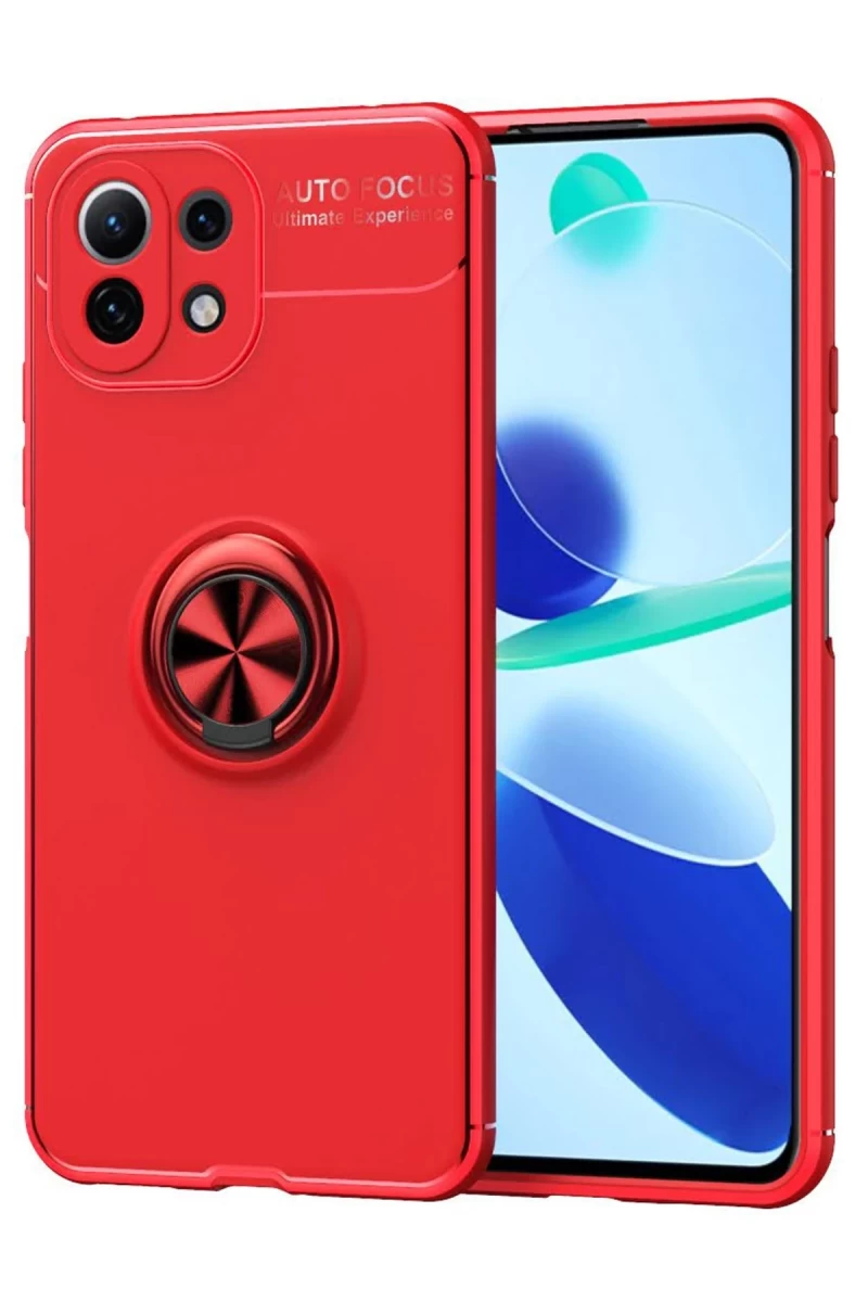 Xiaomi Mİ 11 Lite Uyumlu Kılıf Range Yüzüklü Silikon - Kırmızı