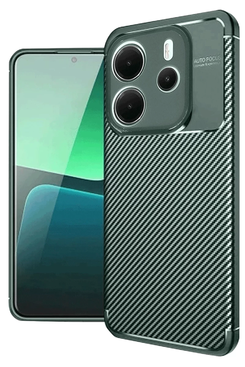 Xiaomi Redmi Note 14 4G Uyumlu Kılıf Auto Focus Karbon Kapak - Koyu Yeşil
