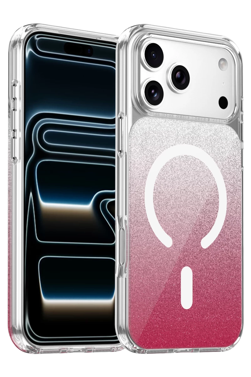 Onegif Apple iPhone 17 Pro Max Uyumlu Sora Simli Magsafe Kapak - Kırmızı