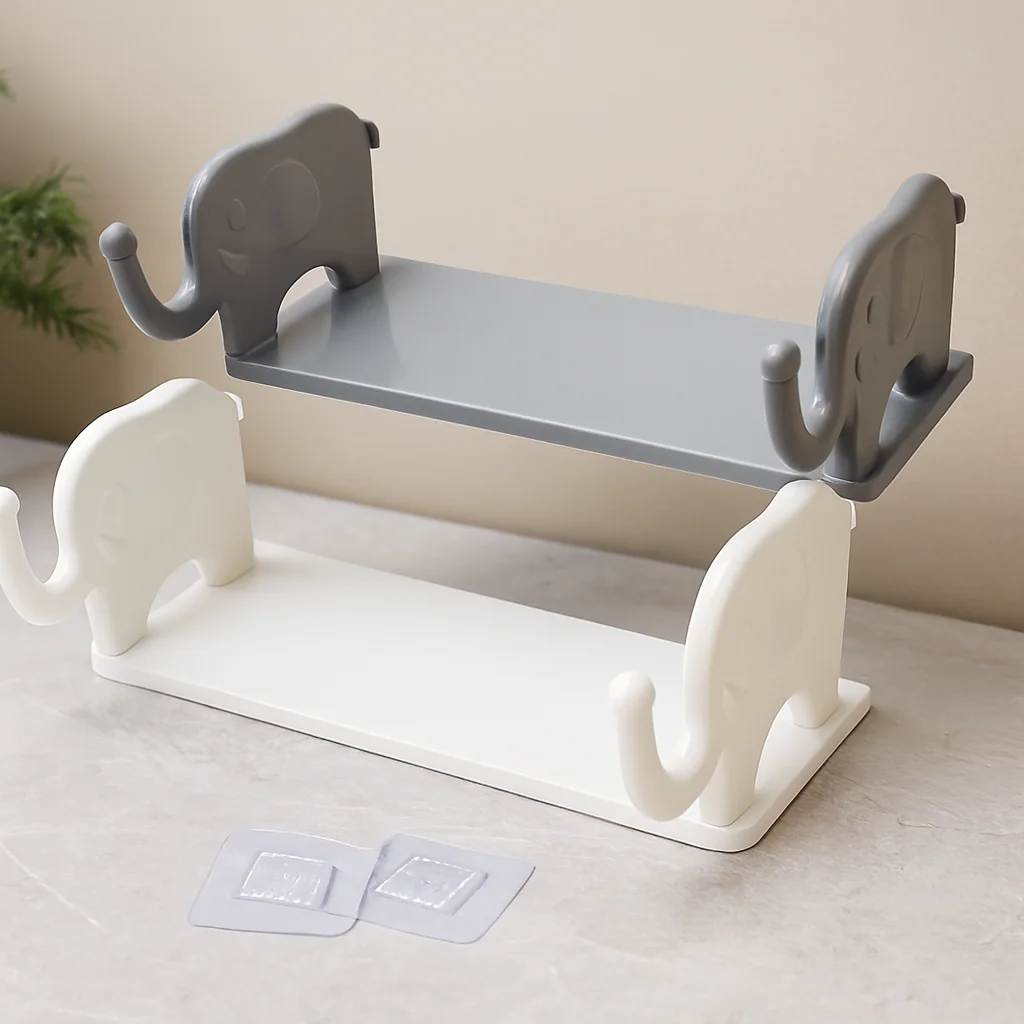 Yapışkanlı Tutacaklı Plastik Etajer 12x31 cm (Beyaz/Gri)
