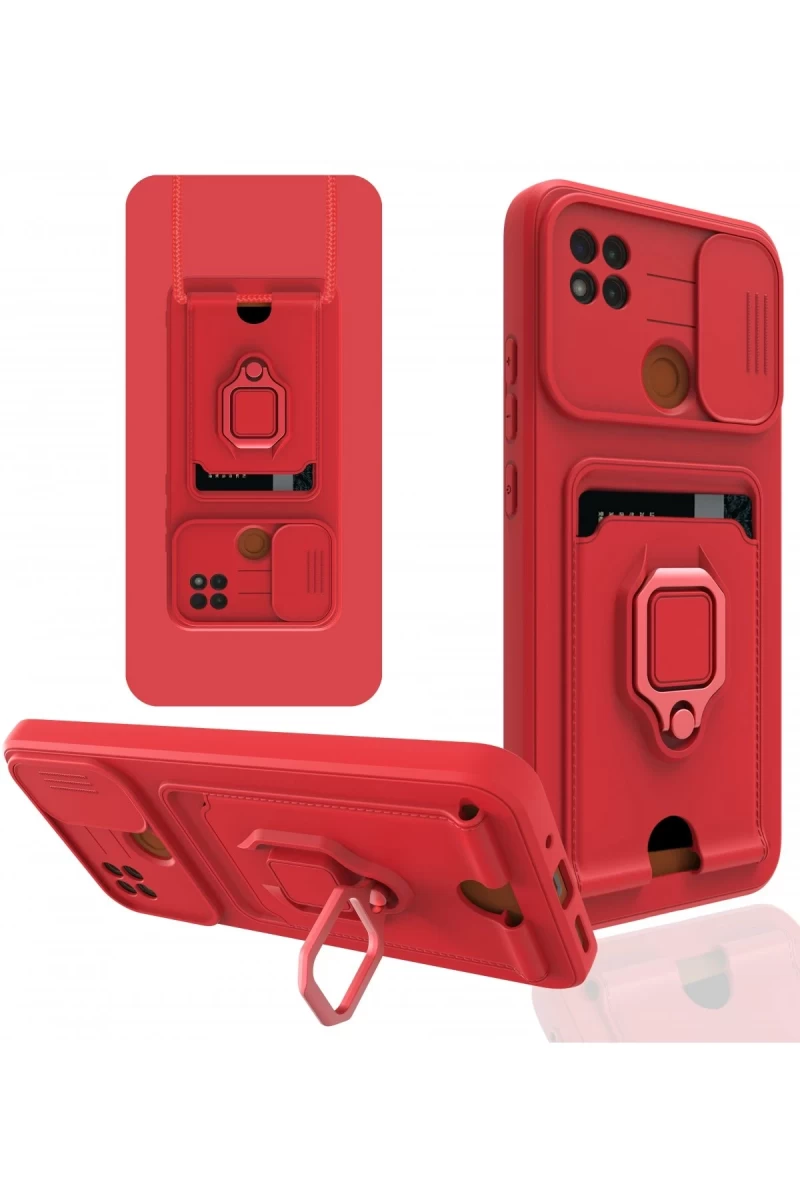 Xiaomi Redmi 9C Uyumlu Kılıf Zuma Kartvizitli Yüzüklü Silikon - Kırmızı