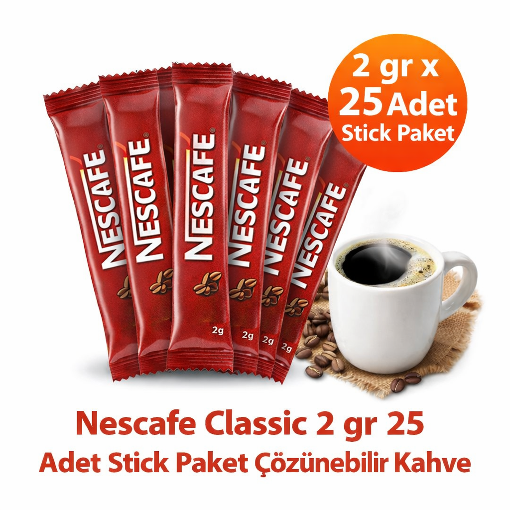 Kahve Classic 2 gr 25 Adet Stick Paket Çözünebilir Kahve