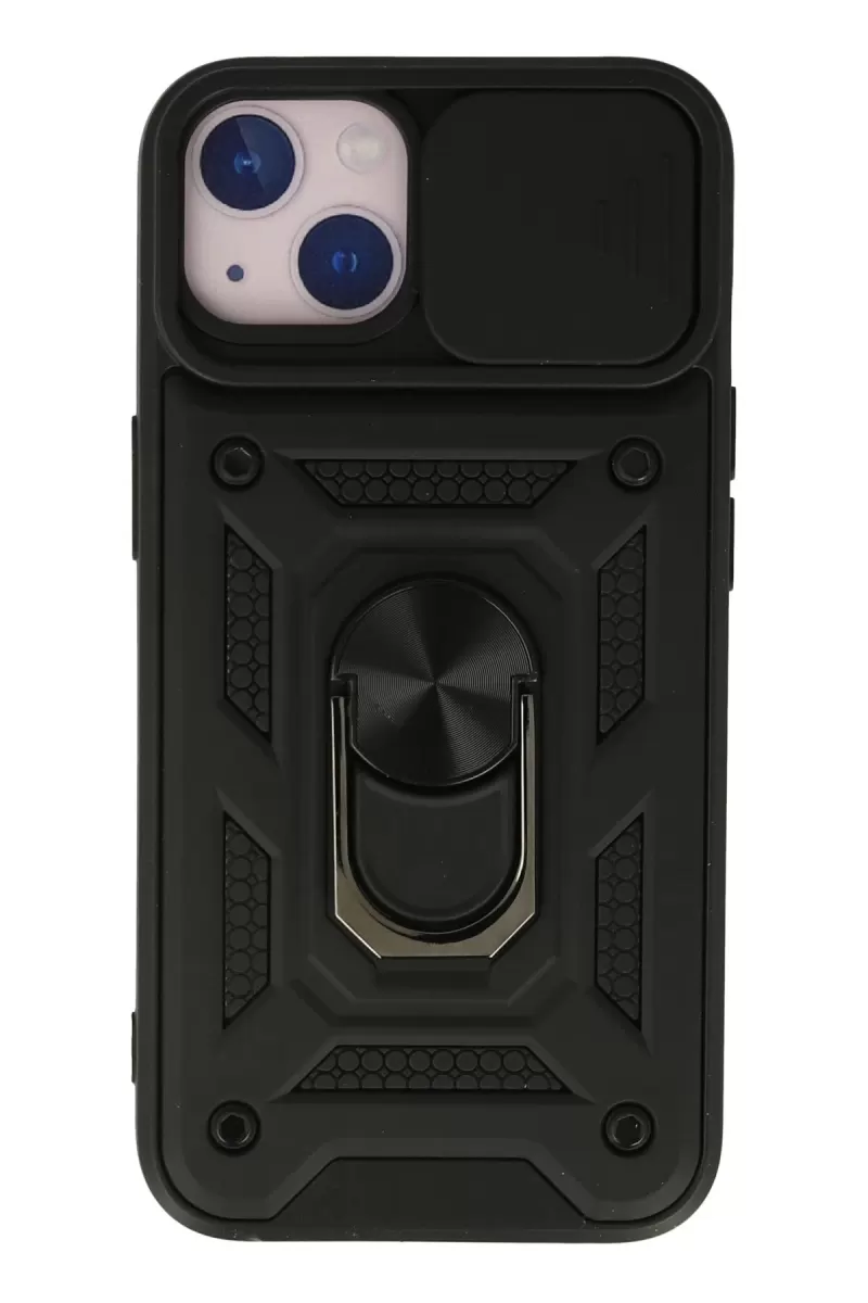 Apple iPhone 15 Uyumlu Kılıf Pars Lens Yüzüklü Silikon - Siyah