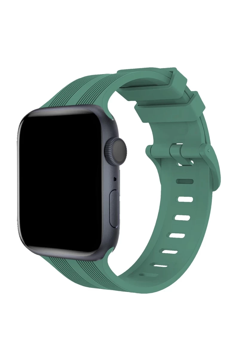 Apple Watch 38mm Uyumlu KR408 Çizgili Silikon Kordon - Yeşil