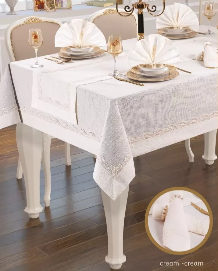 Liana Krem-Krem 26 Parça 12 Kişilik 155 × 220 cm Masa Takımı