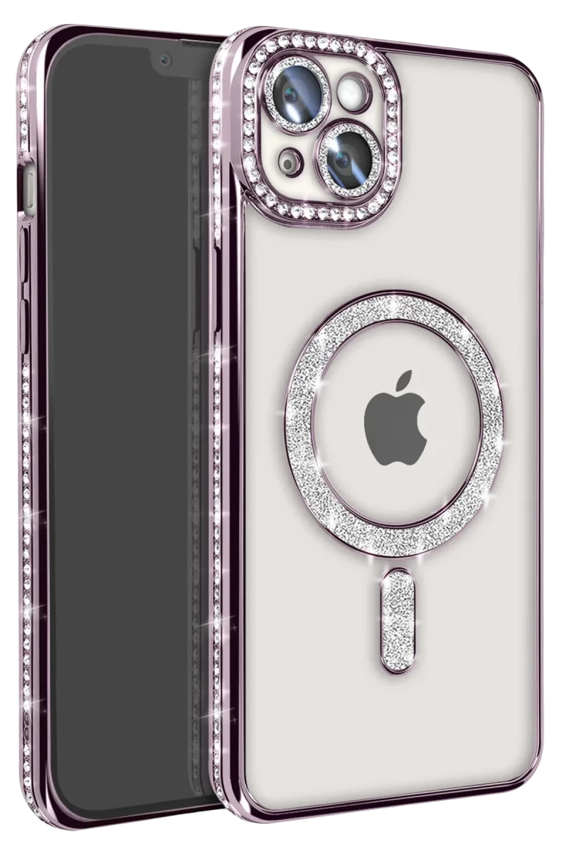 Apple iPhone 15 Uyumlu Kılıf Joke Simli Magneticsafe Kılıf - Derin Mor