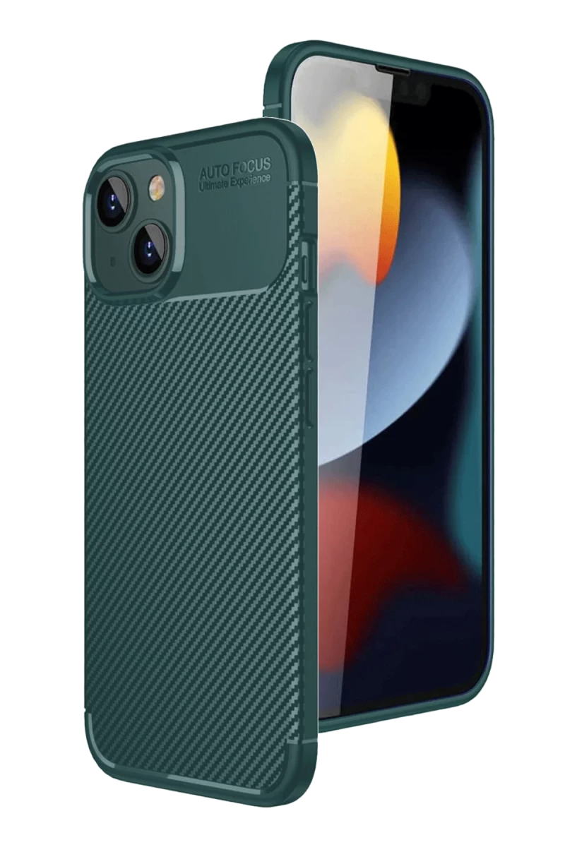 Apple iPhone 15 Uyumlu Kılıf Auto Focus Karbon Kapak - Yeşil
