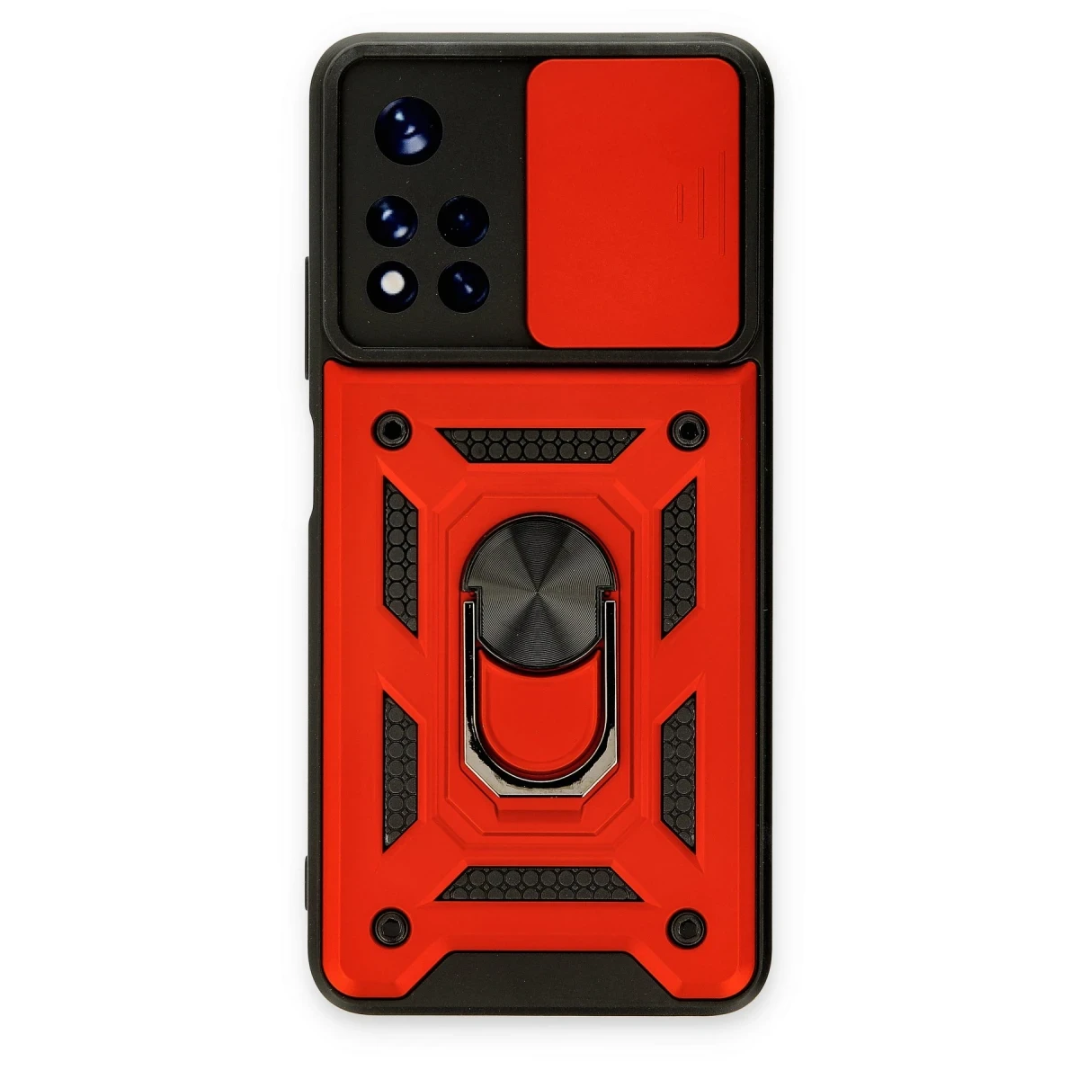 Xiaomi Poco M4 Pro 5G Kılıf Pars Lens Yüzüklü Silikon - Kırmızı
