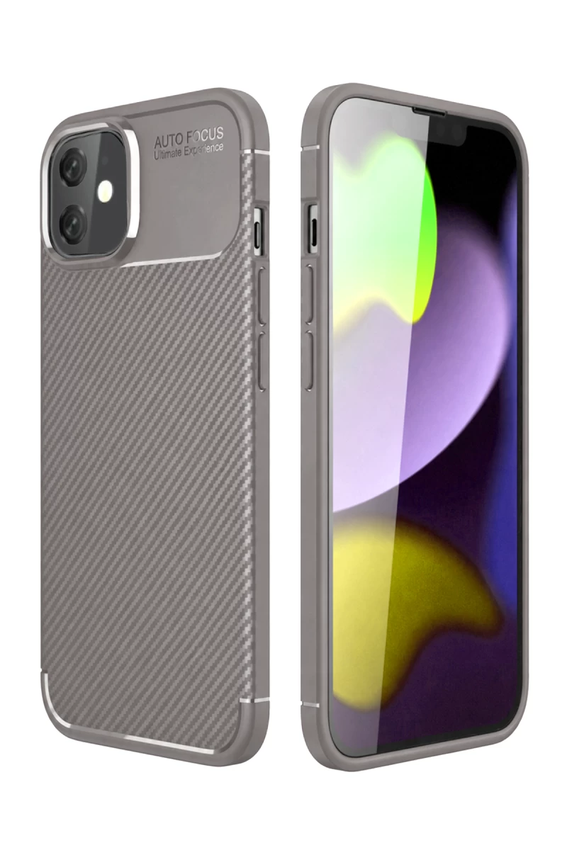 Apple iPhone 11 Uyumlu Kılıf Auto Focus Karbon Kapak - Gri