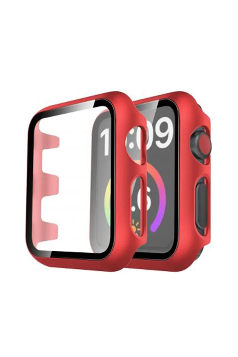 Apple Watch 40mm Uyumlu Camlı Kasa Ekran Koruyucu - Kırmızı