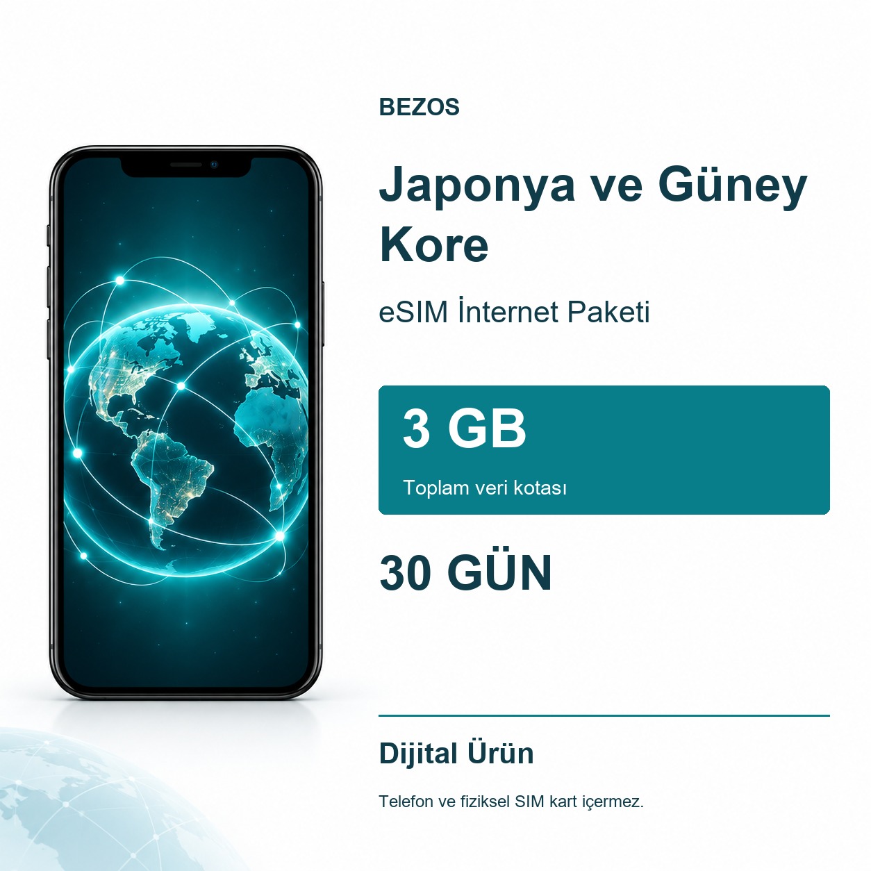 Japonya ve Güney Kore eSIM İnternet Paketi 3 GB 30 Gün