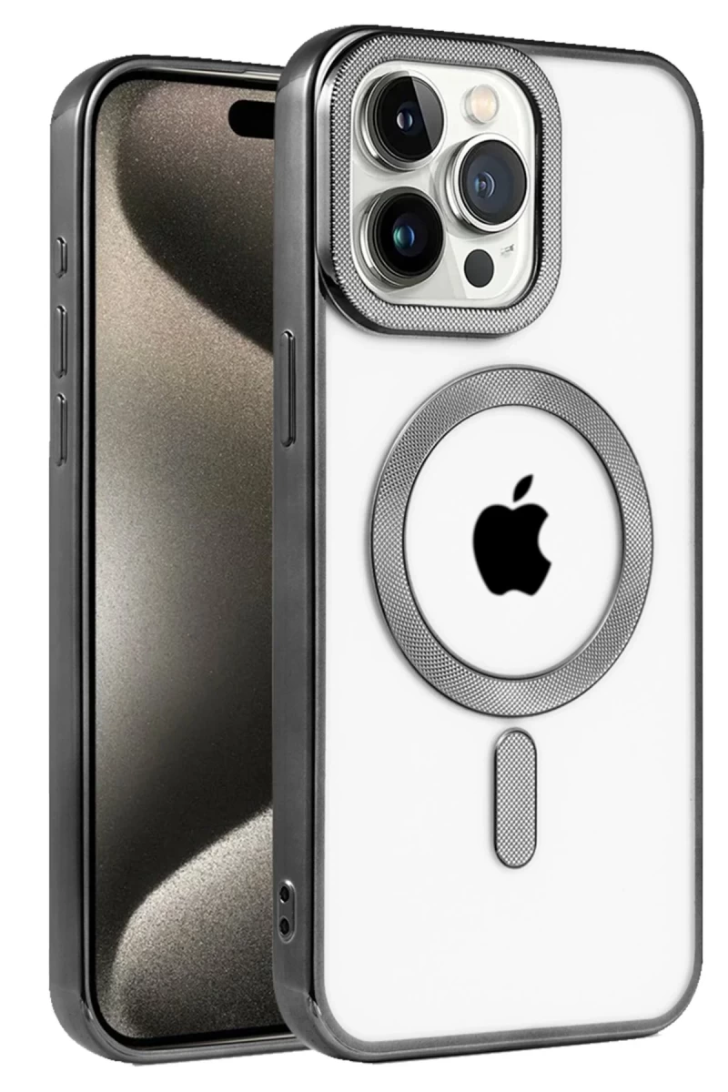 Apple iPhone 14 Pro Uyumlu Kılıf Kronos Magsafe Kapak - Siyah