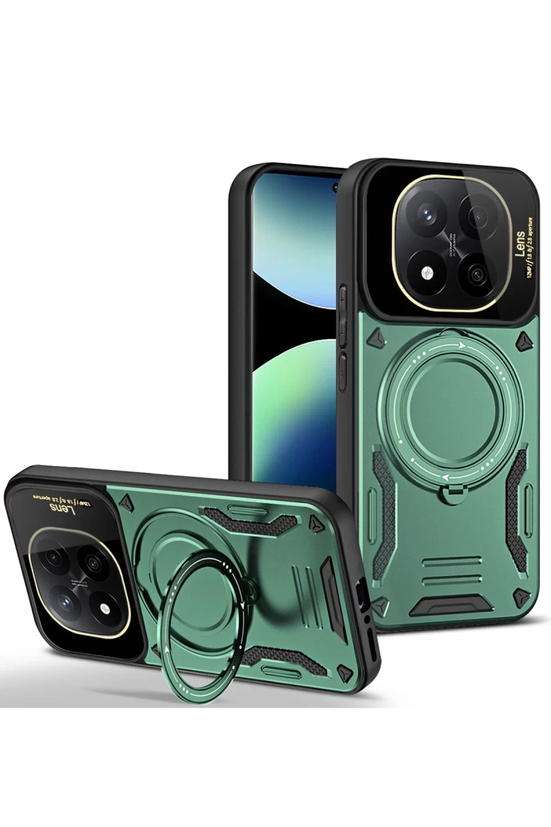 Xiaomi Redmi Note 14 Pro Plus Uyumlu Kılıf Joy Lens Standlı Kapak - Koyu Yeşil