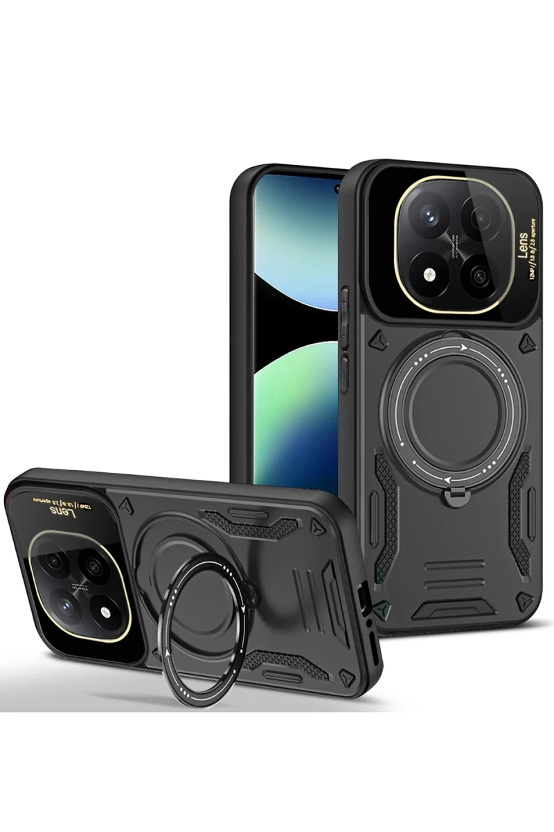 Xiaomi Redmi Note 14 Pro 5G Uyumlu Kılıf Joy Lens Standlı Kapak - Siyah