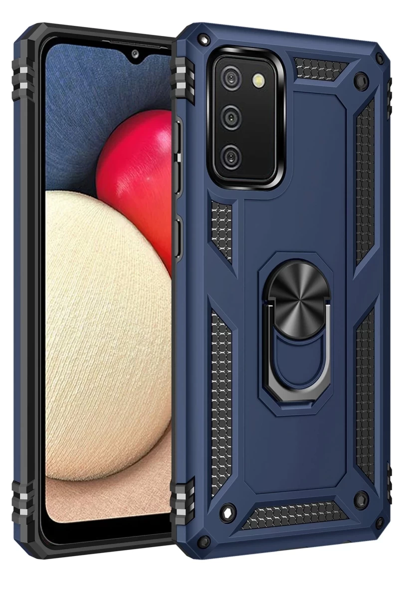 Samsung Galaxy A03S Uyumlu Kılıf Sofya Yüzüklü Silikon Kapak - Lacivert