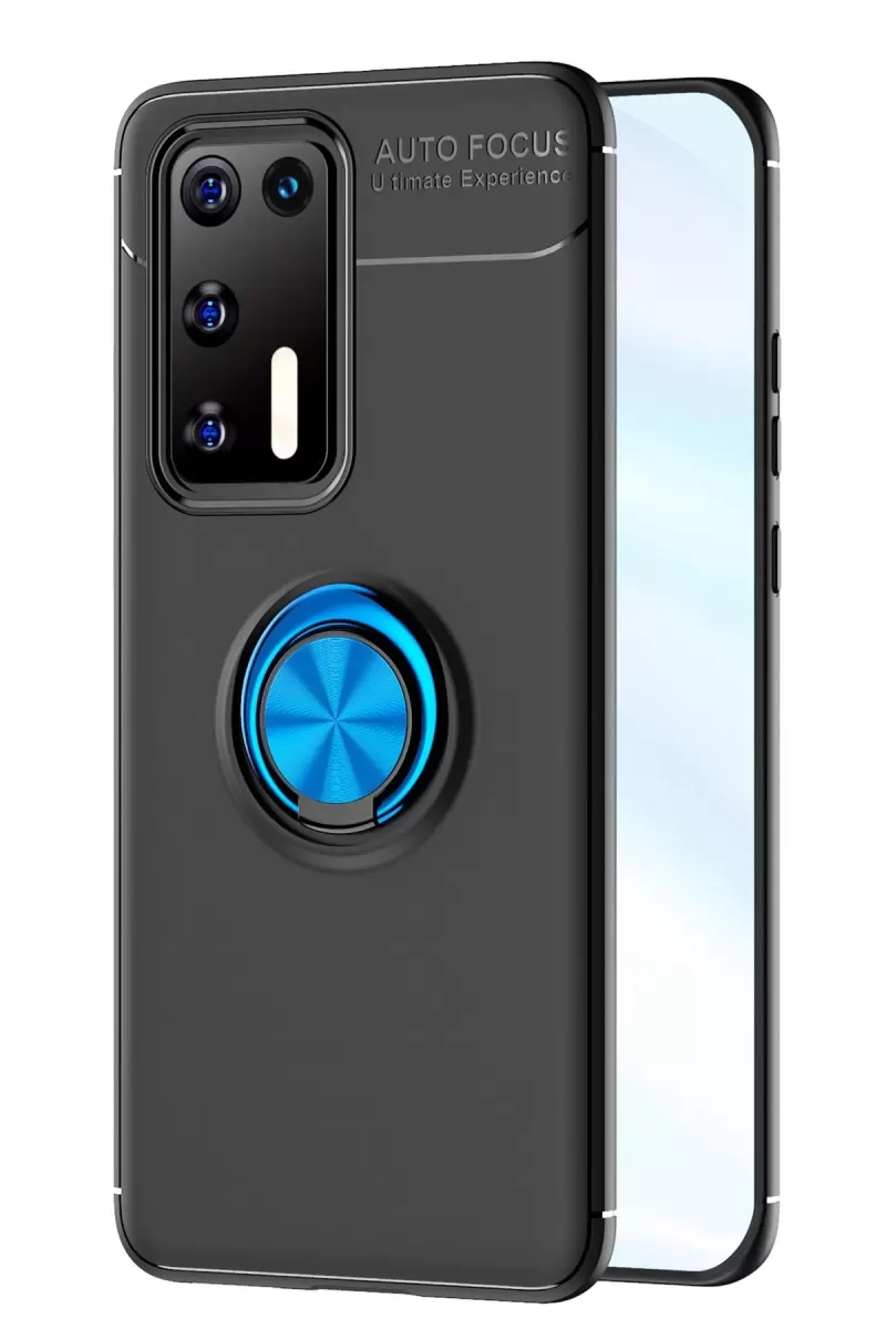 Huawei P40 Uyumlu Kılıf Range Yüzüklü Silikon - Siyah-Mavi