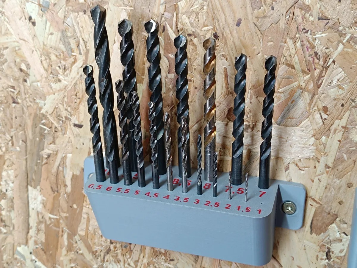 3D Baskı Matkap Ucu Standı 1-6,5 mm Duvara Monte Matkap Ucu Düzenleyici Numaralı Yuvalı Gri