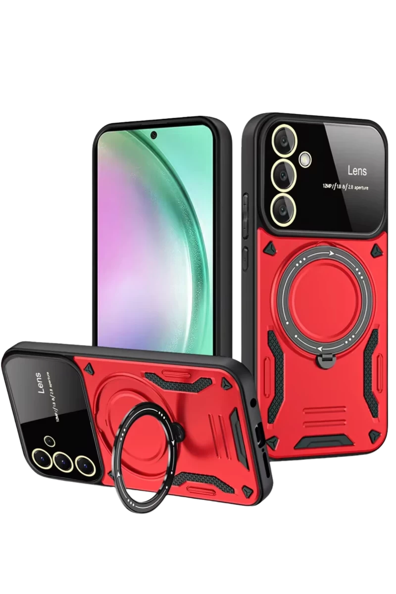 Samsung Galaxy S24 FE Uyumlu Kılıf Joy Lens Standlı Kapak - Kırmızı