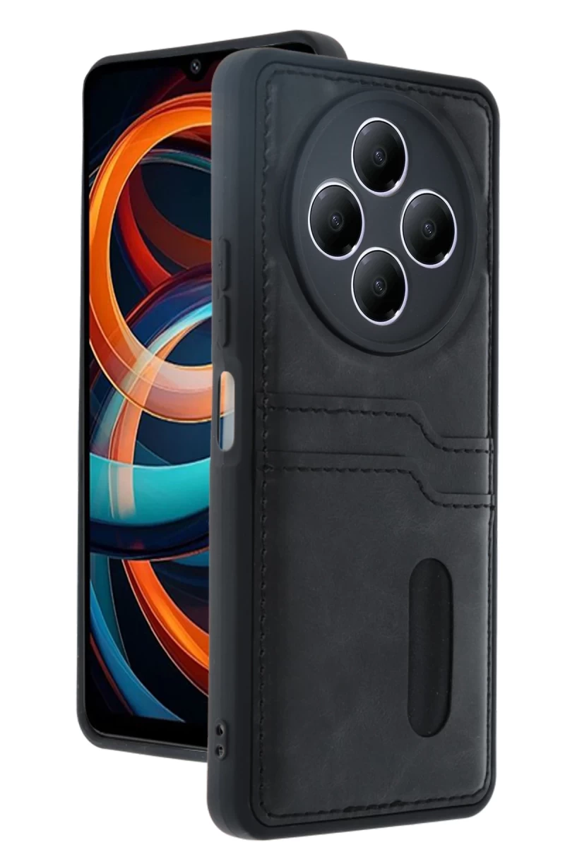 Xiaomi Redmi 14C Uyumlu Kılıf Sara Kartvizitli Deri Kılıf - Siyah