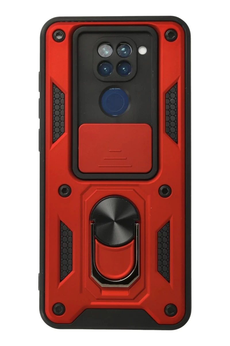 Xiaomi Redmi Note 9 Uyumlu Kılıf Pars Lens Yüzüklü Silikon - Kırmızı