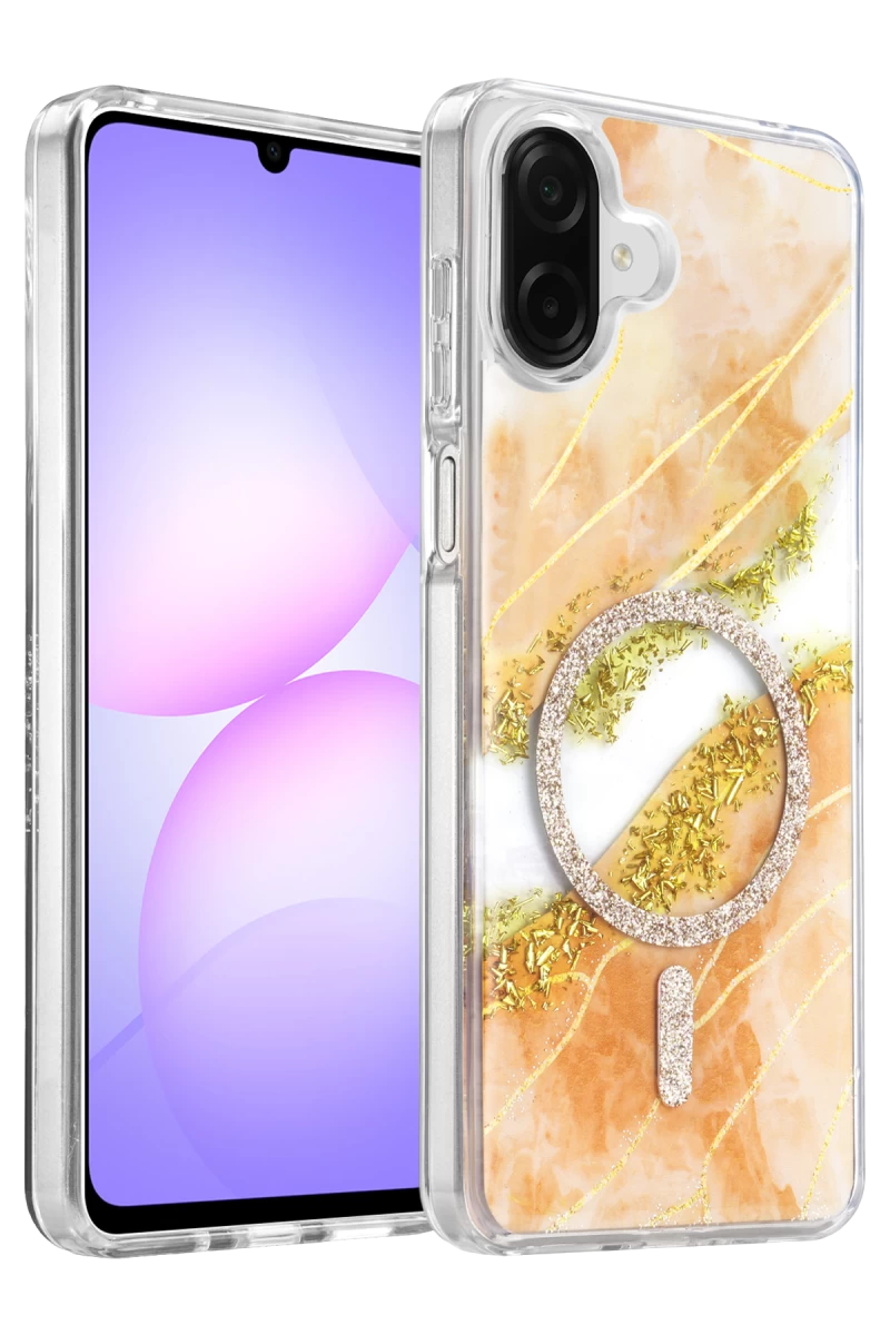 Onegif Samsung Galaxy A07 4G Uyumlu Lotus Simli Magsafe Kapak - Turuncu
