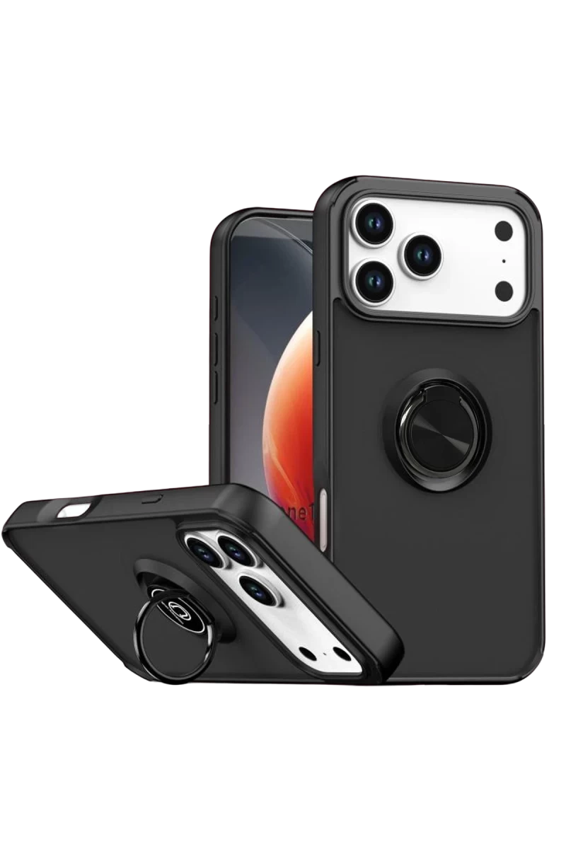 Apple iPhone 17 Pro Max Uyumlu Montreal Yüzüklü Silikon Kapak - Siyah