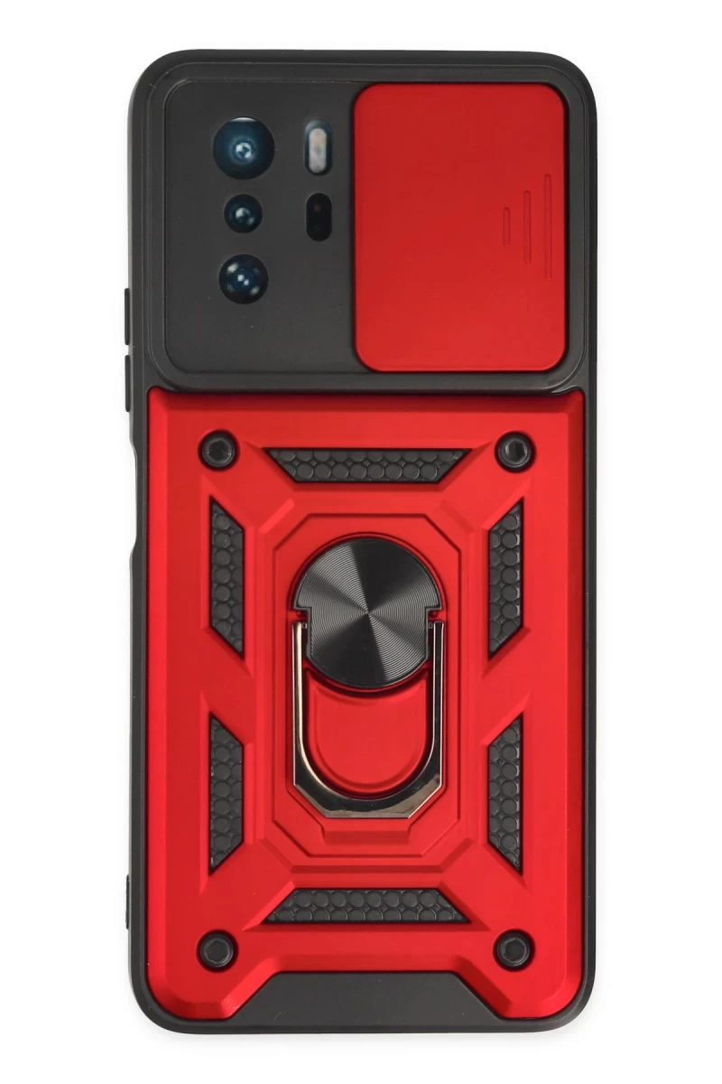 Xiaomi Poco X3 GT Uyumlu Kılıf Pars Lens Yüzüklü Silikon - Kırmızı