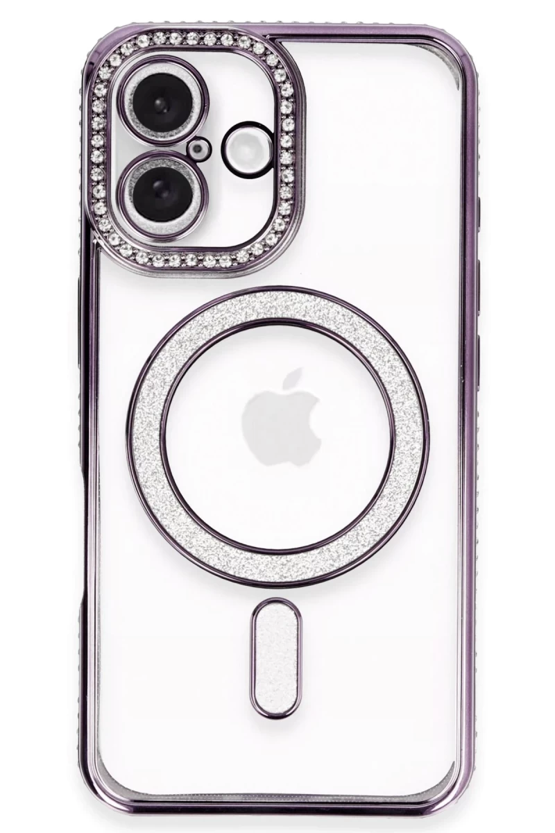 Apple iPhone 16 Plus Uyumlu Kılıf Joke Simli Magneticsafe Kılıf - Derin Mor