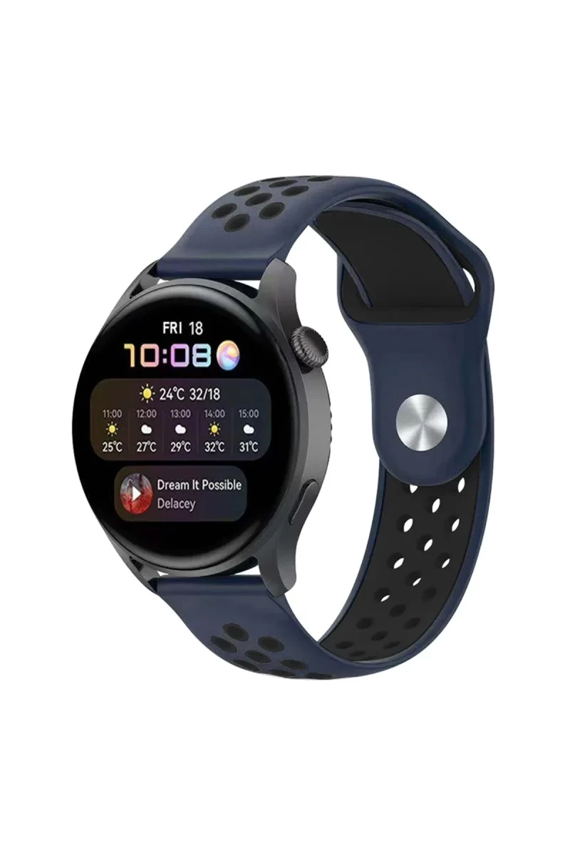 Watch 22mm Uyumlu Spor Delikli Kordon - Lacivert-Siyah