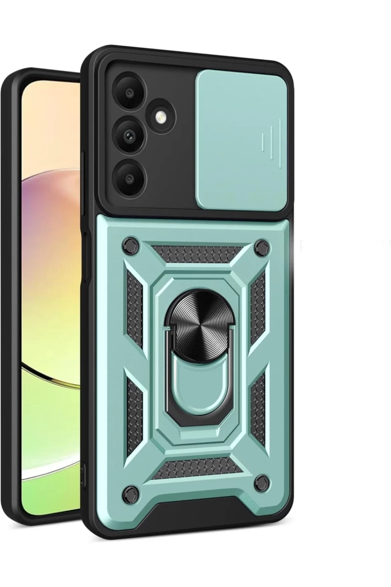 Samsung Galaxy M15 Uyumlu Kılıf Pars Lens Yüzüklü Silikon - Yeşil