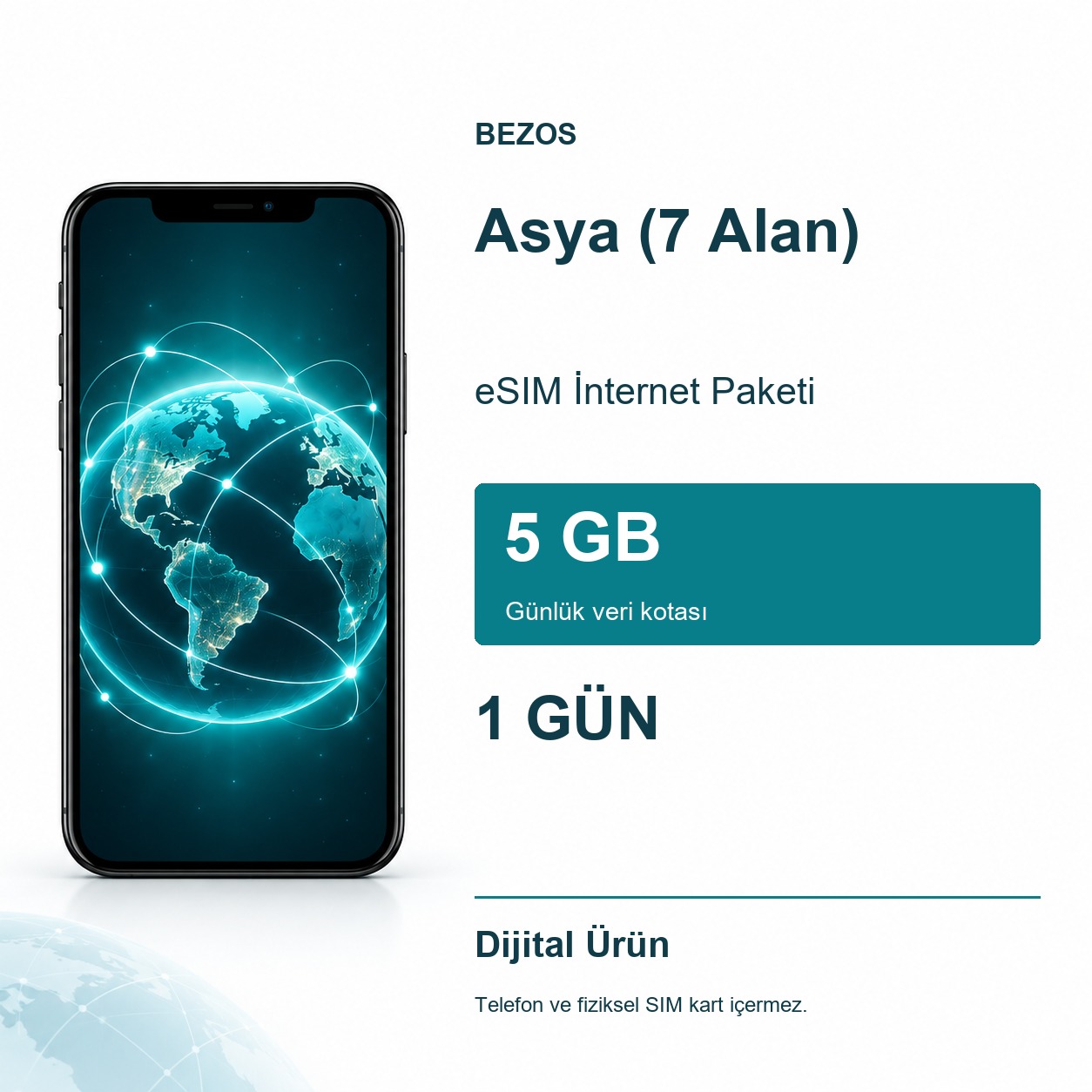 Asya (7 Alan) eSIM İnternet Paketi Günlük 5 GB 1 Gün