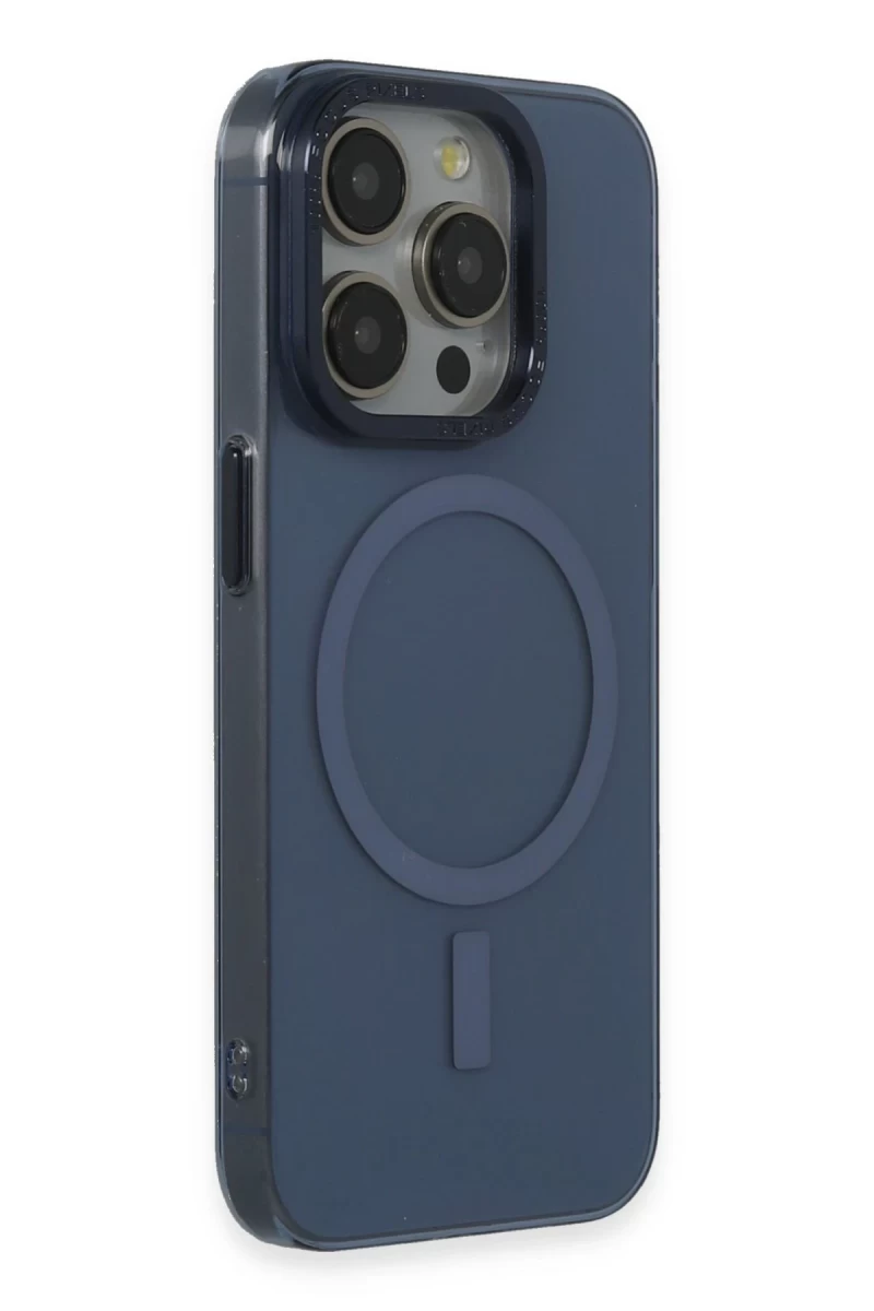 Apple iPhone 15 Pro Max Uyumlu Kılıf Anka PC Magneticsafe Sert Metal Kapak - Lacivert