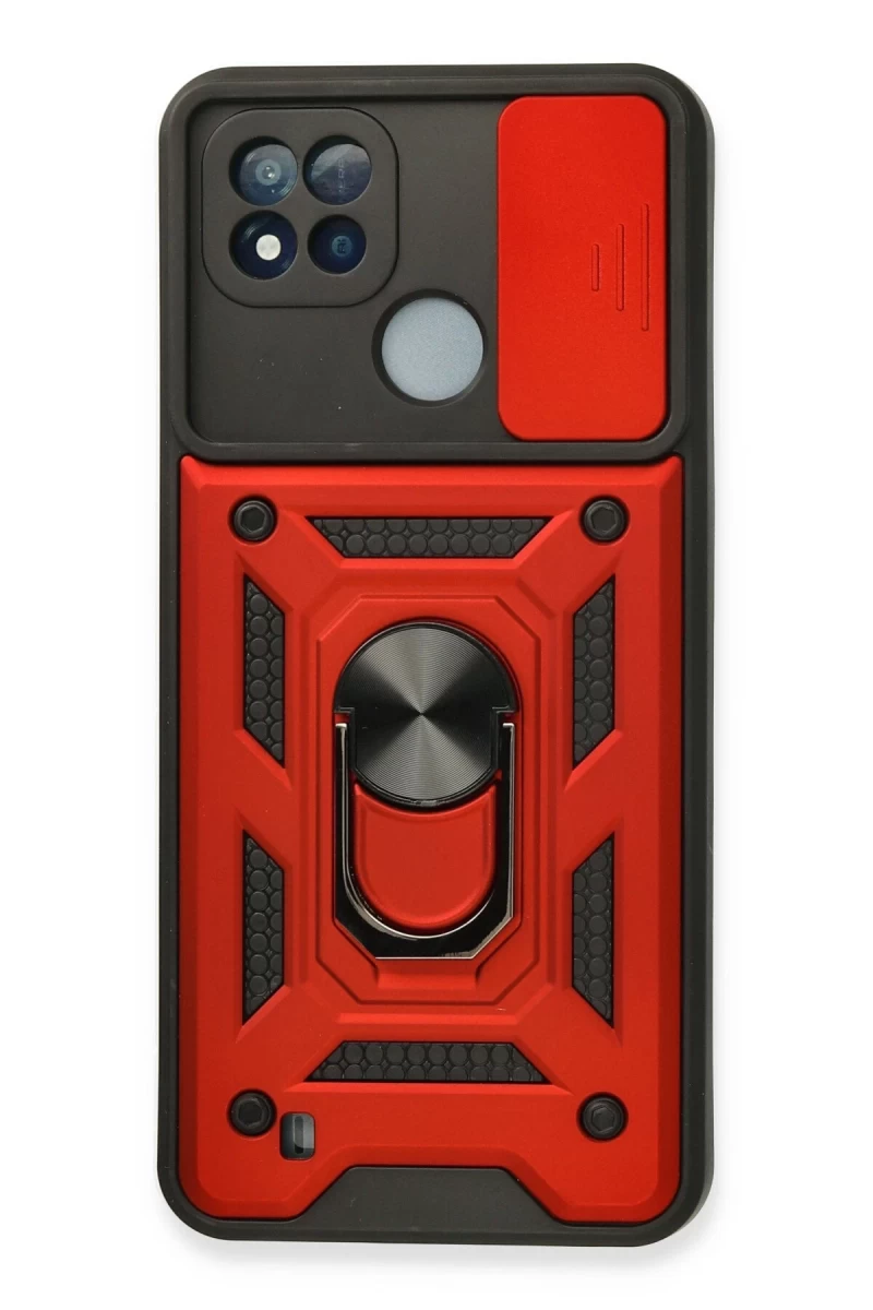 Realme C11 2021 Uyumlu Kılıf Pars Lens Yüzüklü Silikon - Kırmızı