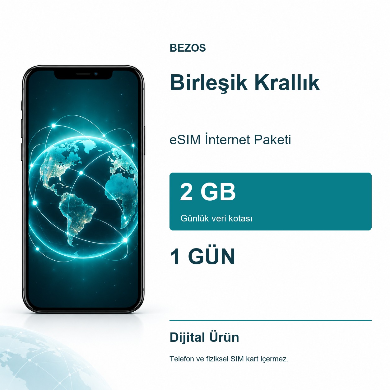 Birleşik Krallık eSIM İnternet Paketi Günlük 2 GB 1 Gün