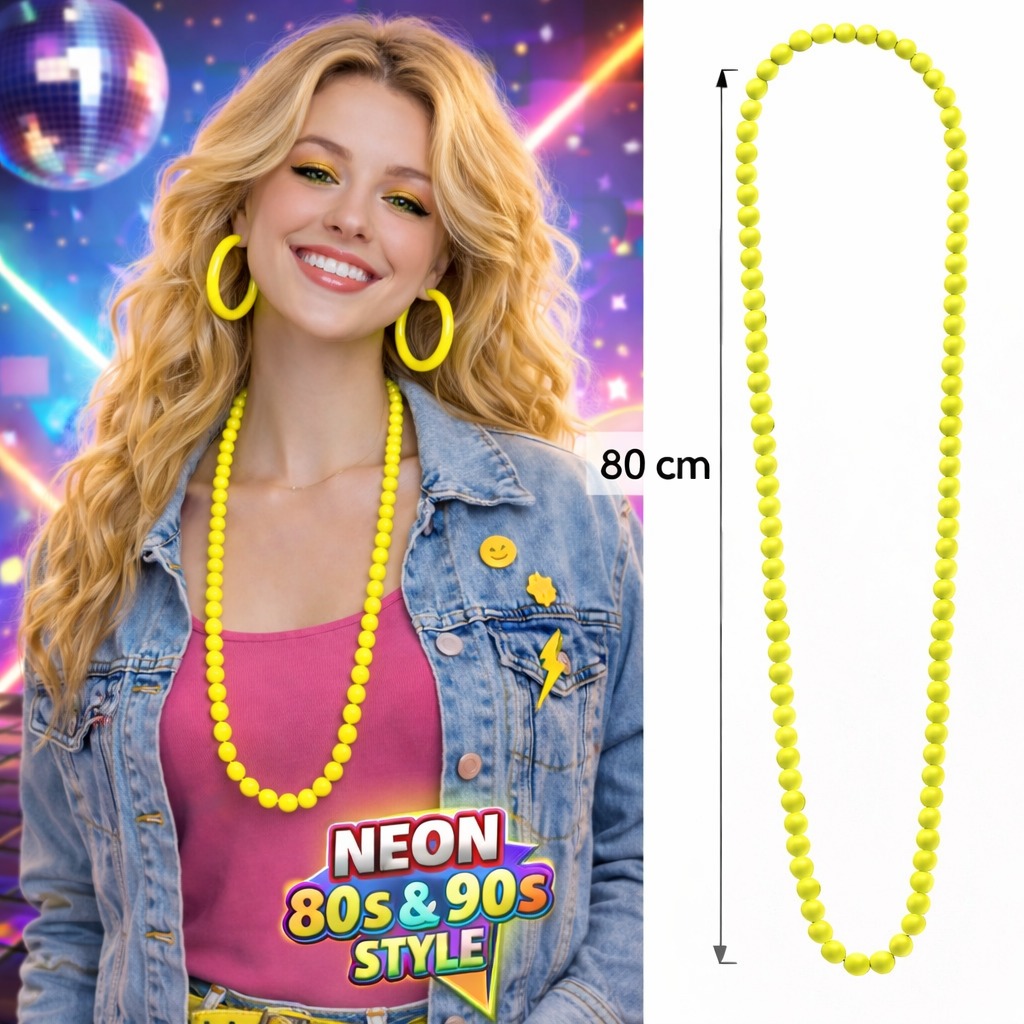Neon Sarı Boncuk Kolye 80 cm ? Retro 80?ler 90?lar Parti Aksesuarı
