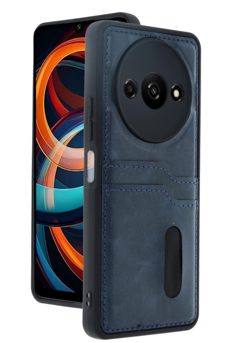 Xiaomi Redmi A3 4G Uyumlu Kılıf Sara Kartvizitli Deri Kılıf - Lacivert