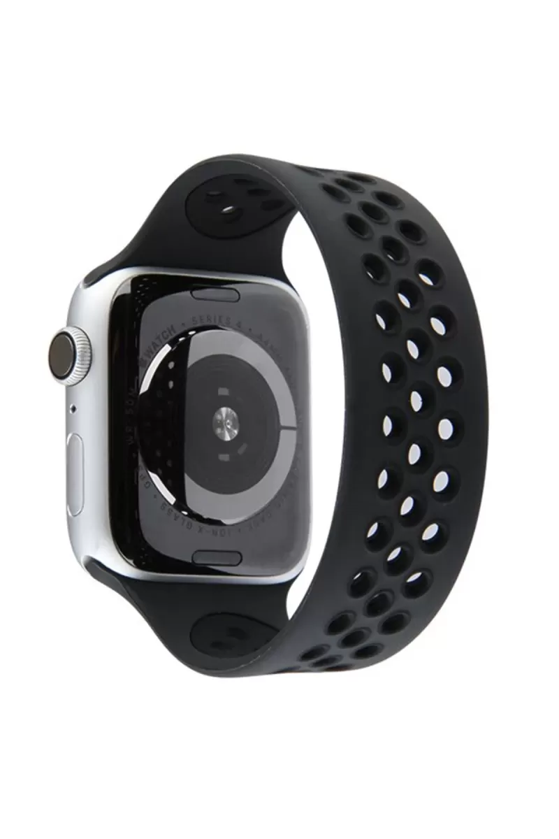 Apple Watch 42mm Uyumlu Ayarlı Delikli Silikon Kordon - Siyah-Siyah